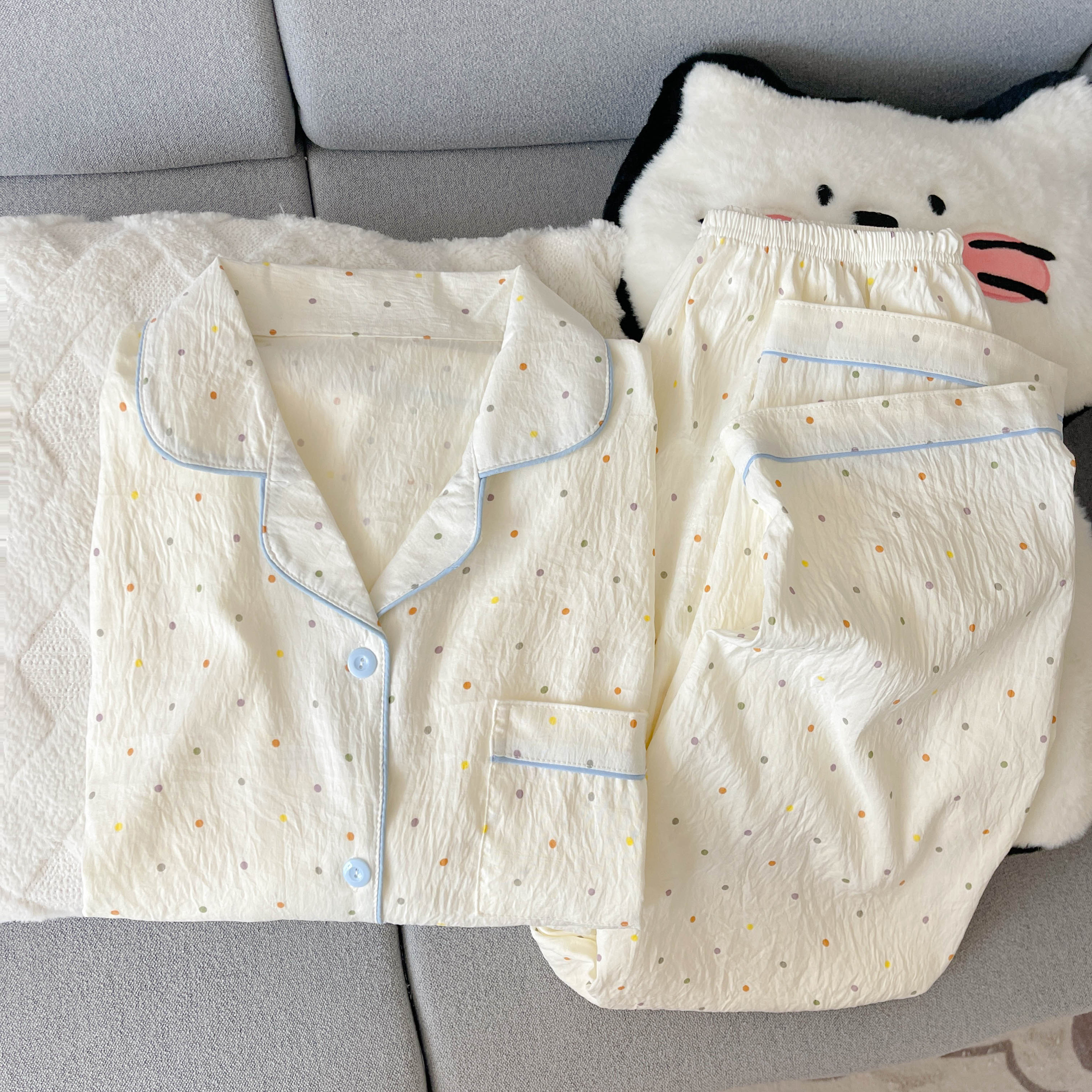 长袖翻领睡衣女春秋季长袖长裤甜美可爱卡通家居服开衫套装3606