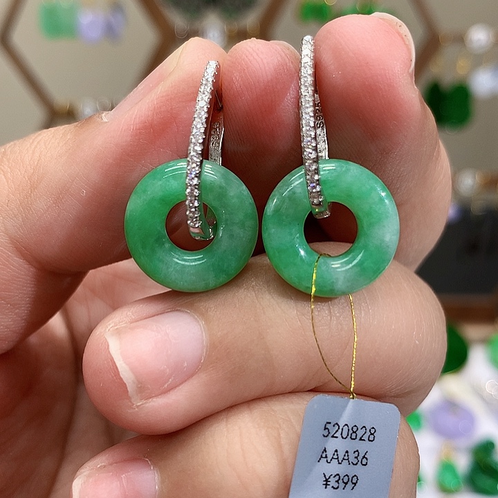 银S925镶嵌翡翠耳饰天然翡翠耳饰