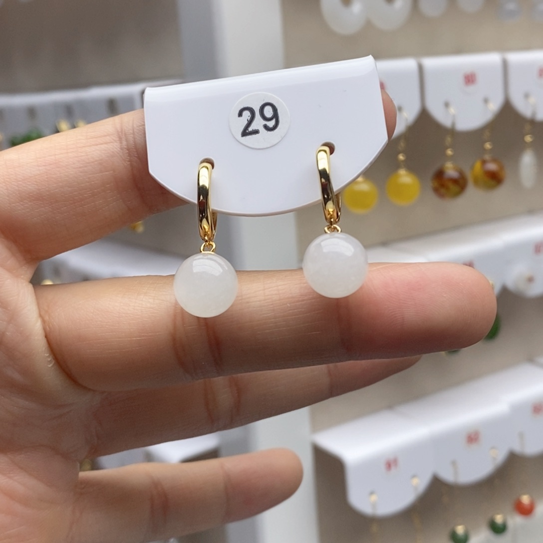 银S925镶嵌和田玉耳饰