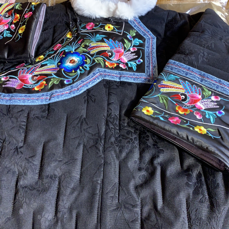 XL码黑色灯芯绒棉衣福利复古刺绣苗族服饰少数民族