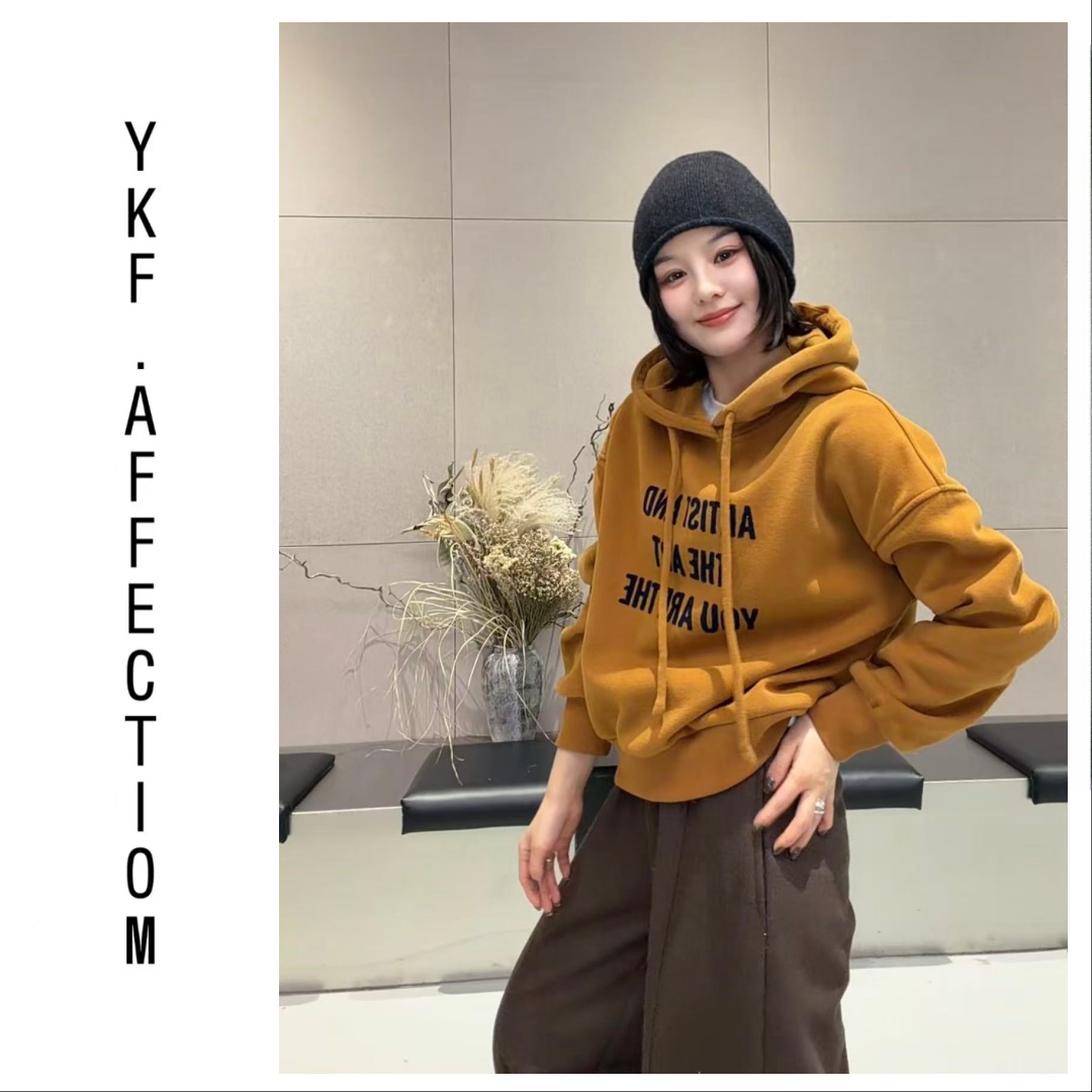（招牌卫衣）冬季字母印花宽松时尚加绒韩系百搭带帽卫衣10397