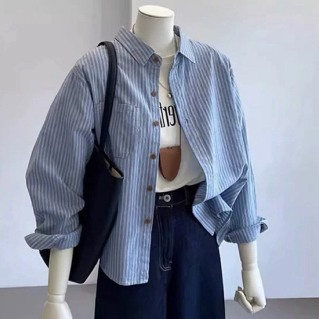 2025秋季新款高级感轻奢减龄洋气复古港风穿搭宽松条纹衬衫842