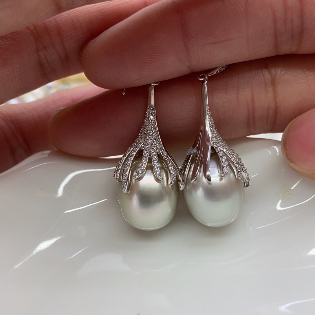 海水珍珠耳饰银S925镶嵌