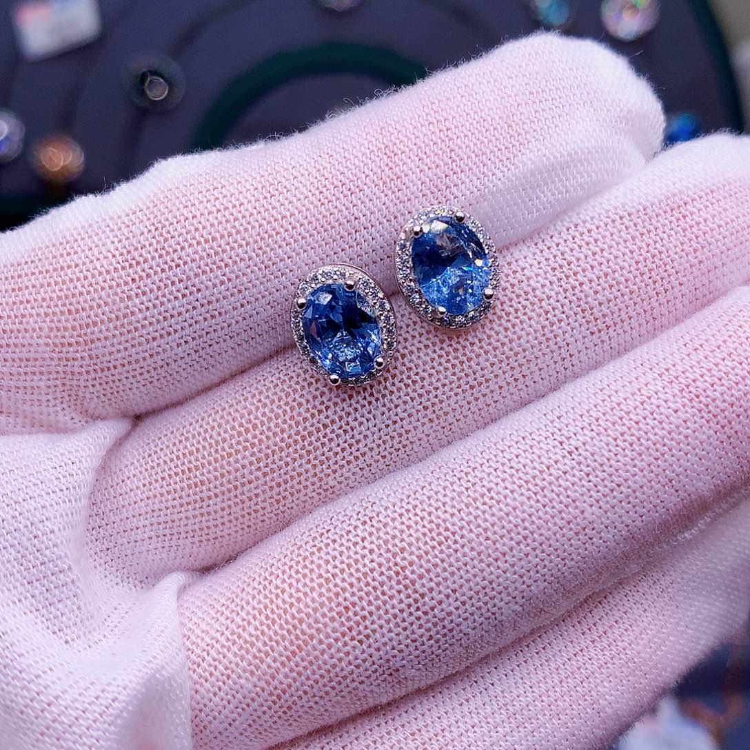 海蓝宝石耳饰银S925镶嵌