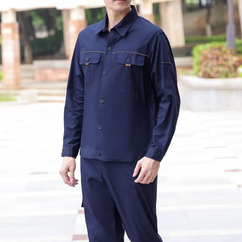 纯棉夏季薄款长袖工作服男款透气耐磨劳保服套装服装厂服100%纯棉