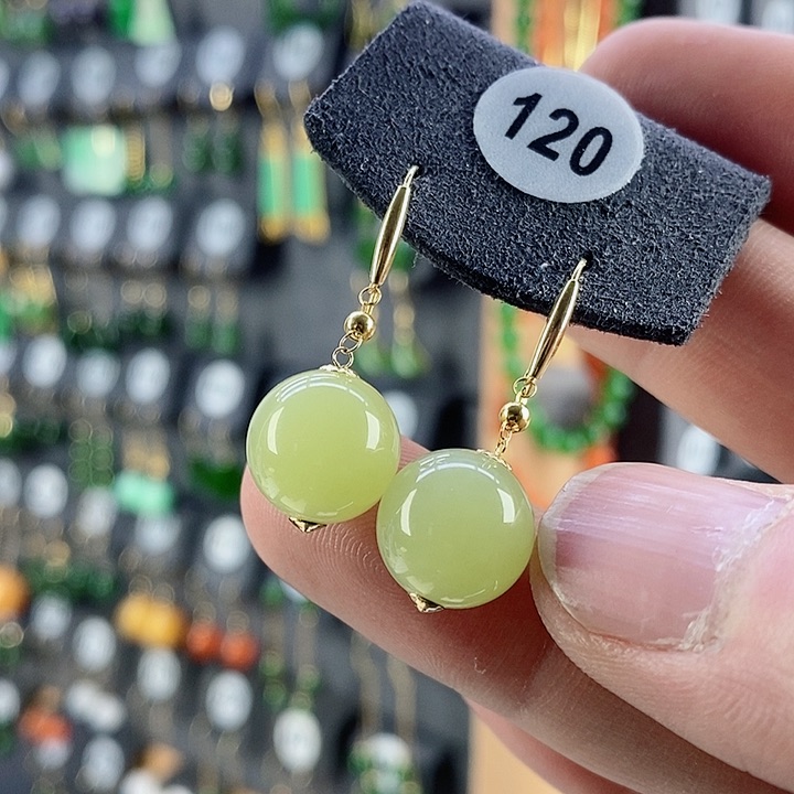 和田玉耳饰18K金镶嵌