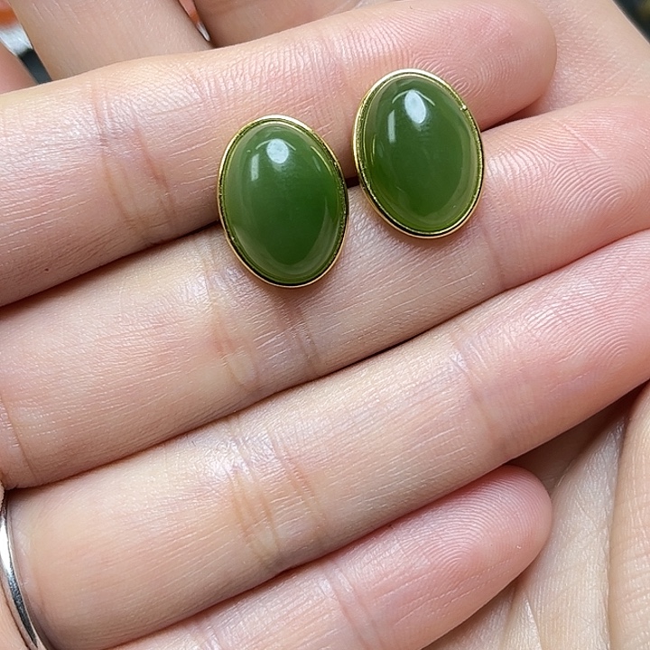 常***乐和田玉银S925镶嵌耳饰