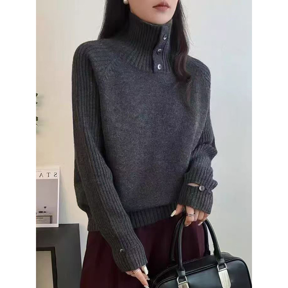 秋冬新款韩版宽松显瘦高领百搭长袖针织打底衫女洋气时髦软糯毛衣