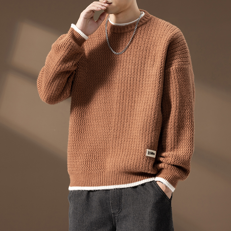 【新款】2025秋冬季潮流宽松毛衣青少年时尚亲肤套头针织衫WE25612