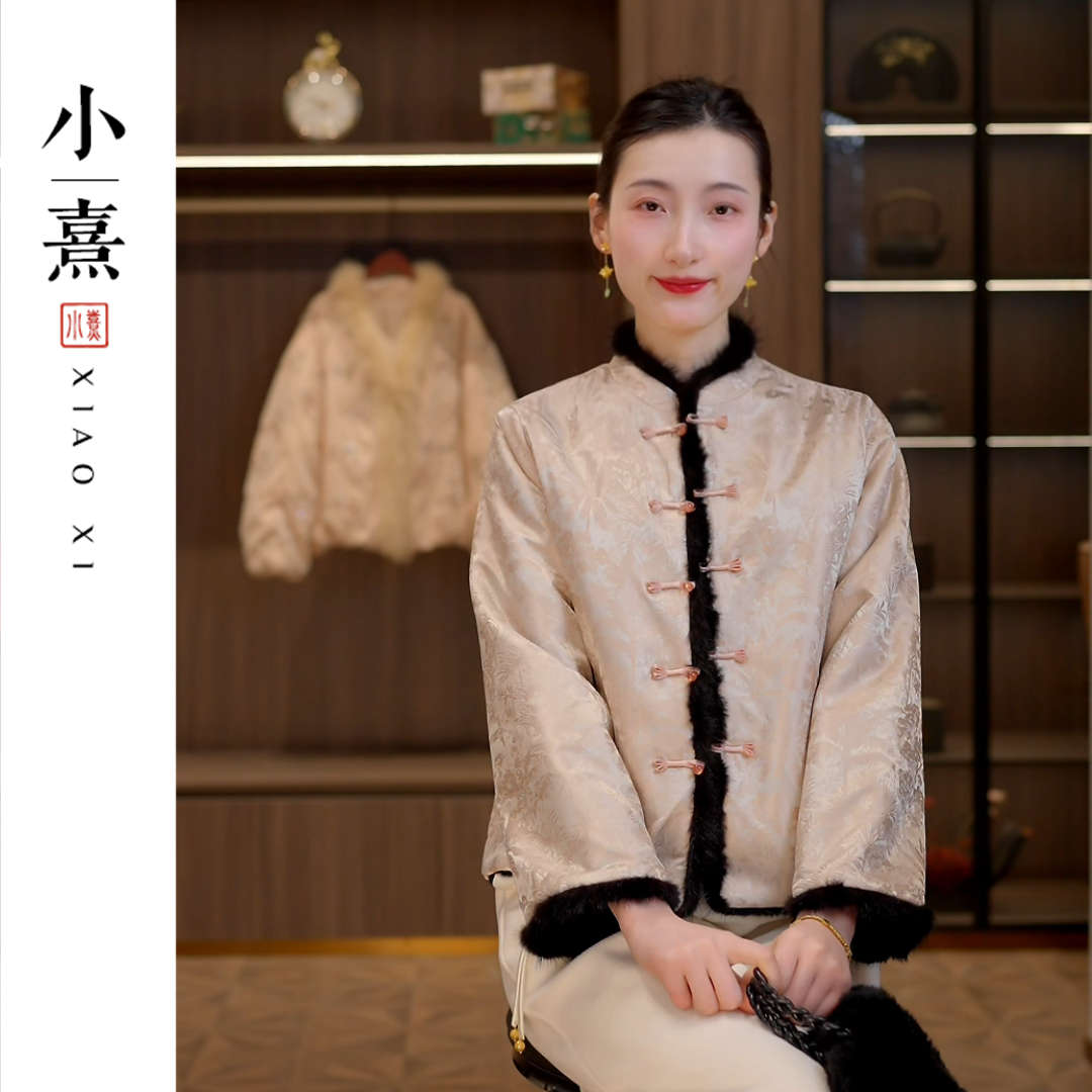 【云纾】冬季2025新款新中式上衣女双面双才能国风宽松气质提花外套