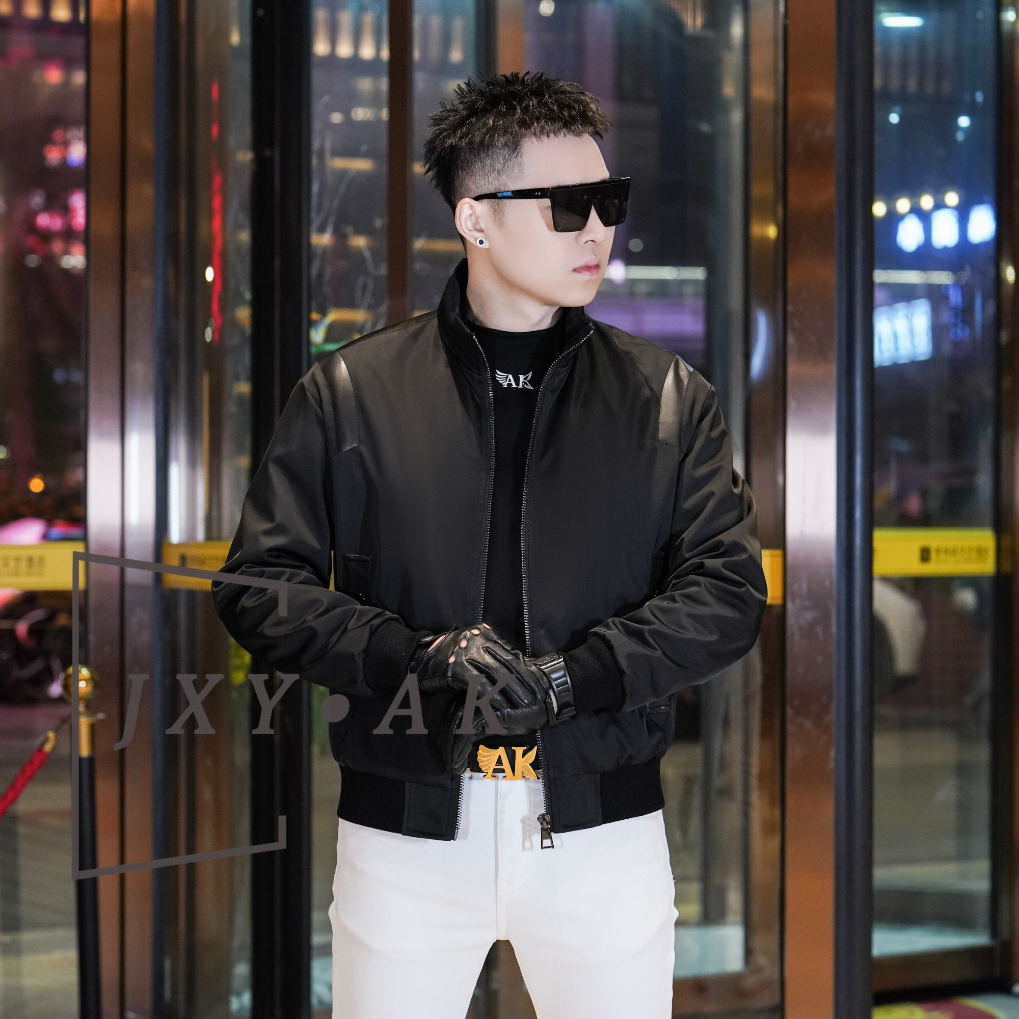 2025冬季新款男士立领拼羊皮夹克白鹅绒保暖桑蚕丝混纺高级感外套