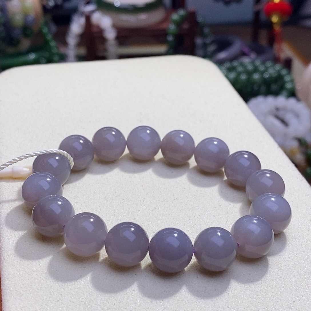 和田玉未镶嵌收藏级老矿料高冰烟紫香芋紫手串12m