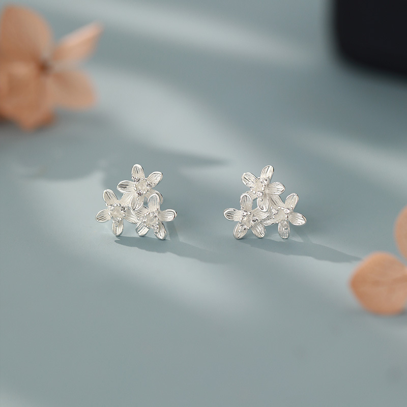 足银耳饰 通体足银999山茶花|足银花朵耳钉|法式复古