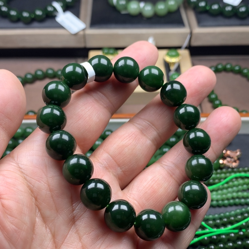【闪购商品】和田玉（碧玉）手串未镶嵌12mm漏款
