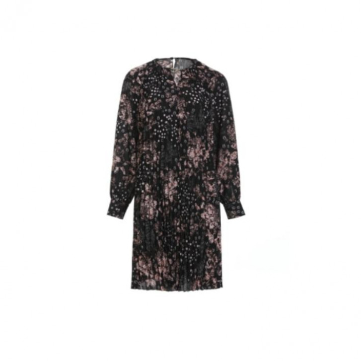 新款碎花褶皱显瘦长袖连衣裙