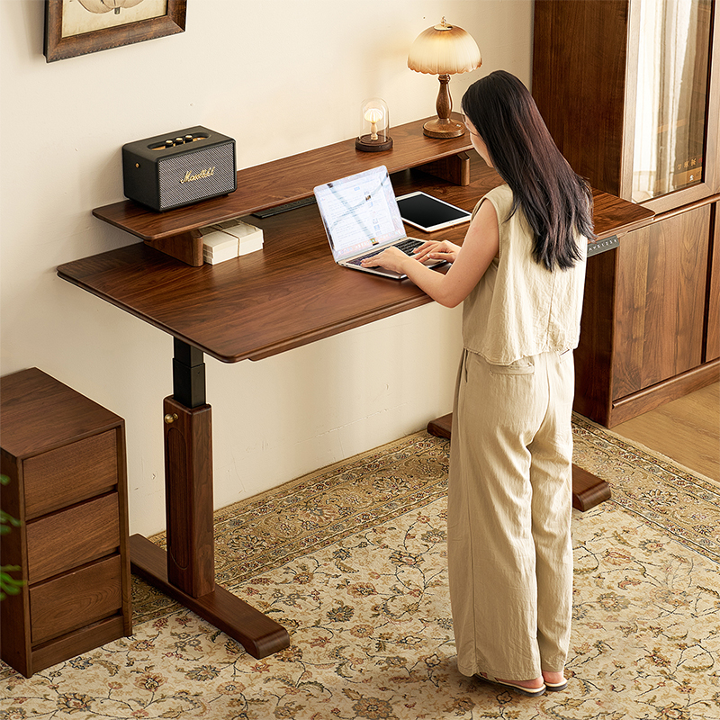 致典北美黑胡桃木温擎电动升降书桌电竞桌电脑桌家用简约办公桌