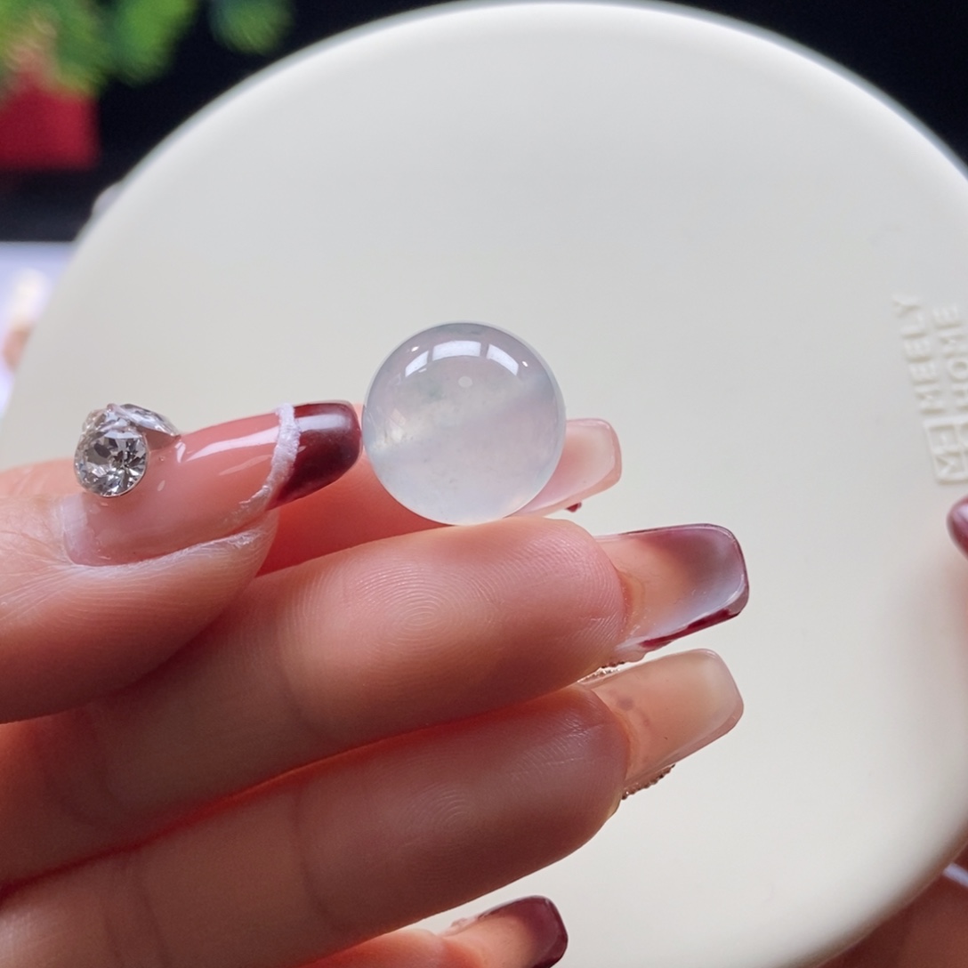 翡翠散珠翡翠高冰飘花珠卡14.5mm