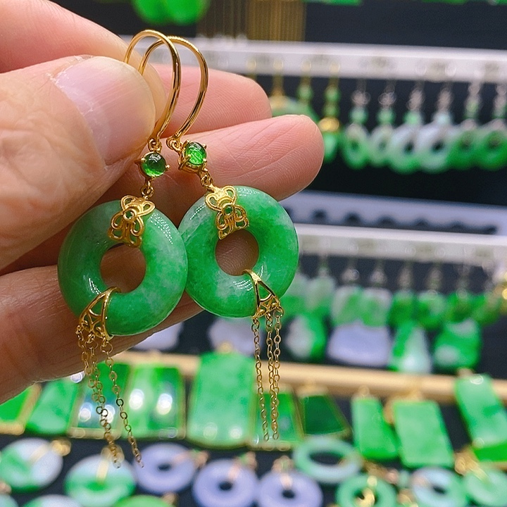 翡翠耳饰18K金镶嵌耳坠