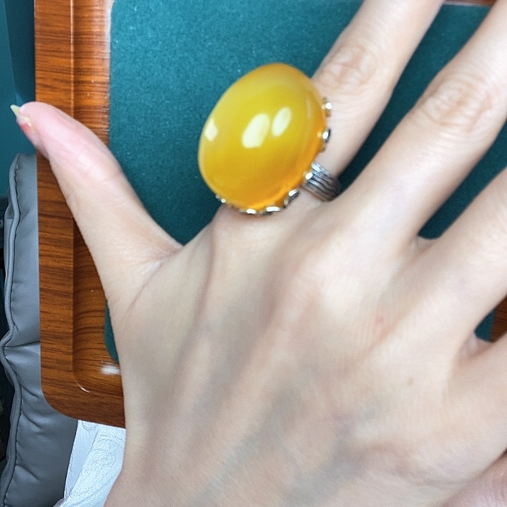 琥珀戒指银S925镶嵌戒指