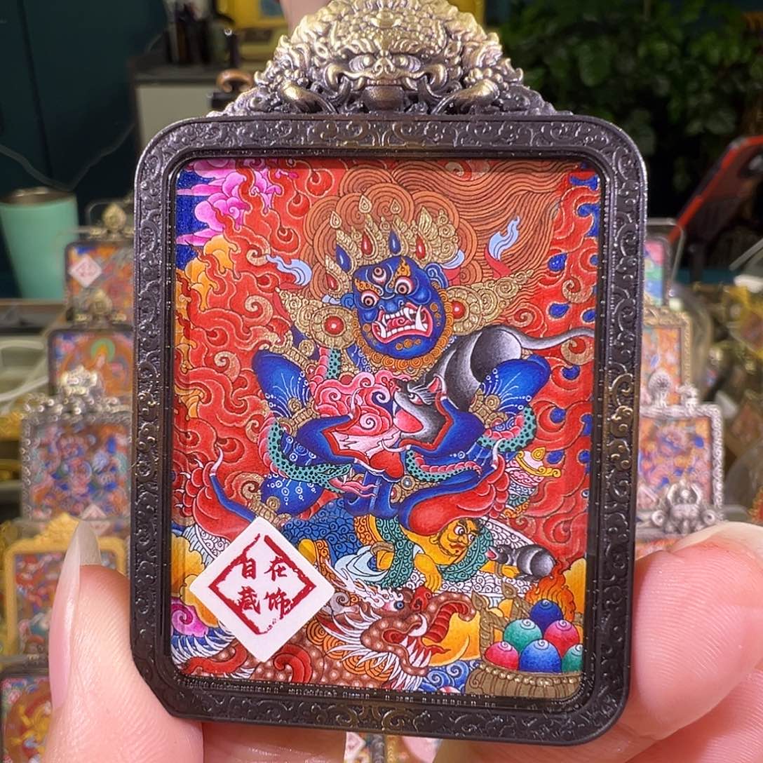 吊坠黑财热贡纯手绘唐卡