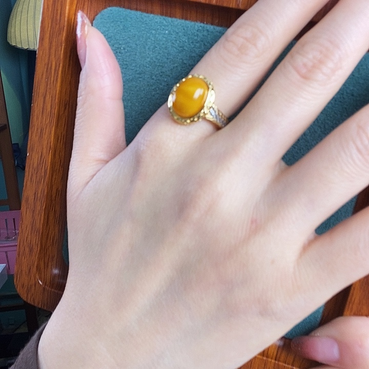 蜜蜡银S925镶嵌戒指戒指