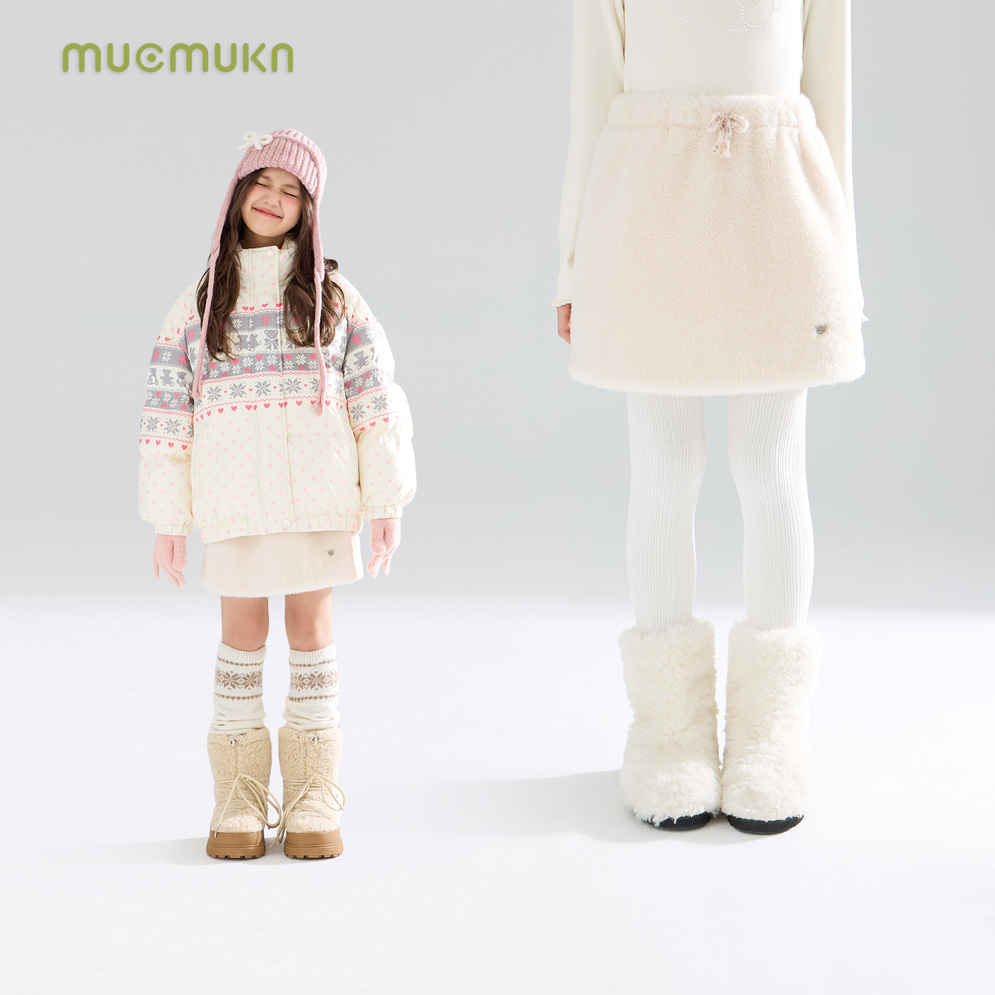 MUCMUKN 蝴蝶结毛绒腰裙厚实保暖百搭裙子女童冬新款M54XQ5699