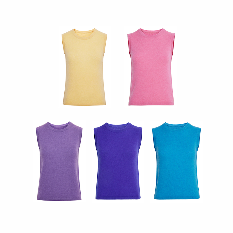 TRACYCHU欧若风LP原绒山羊绒糖果五色cashmere经典基础款圆领背心