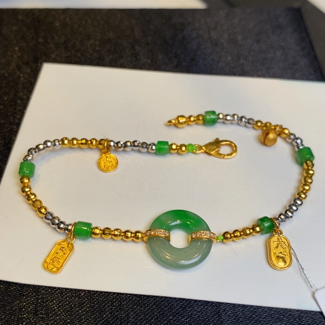 翡翠手链18K金镶嵌甜甜圈