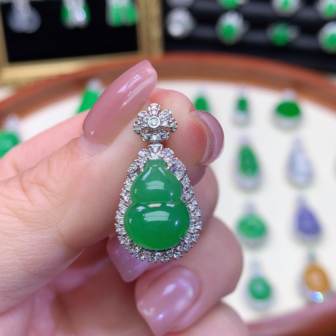 翡翠18K金镶嵌吊坠(不含链)