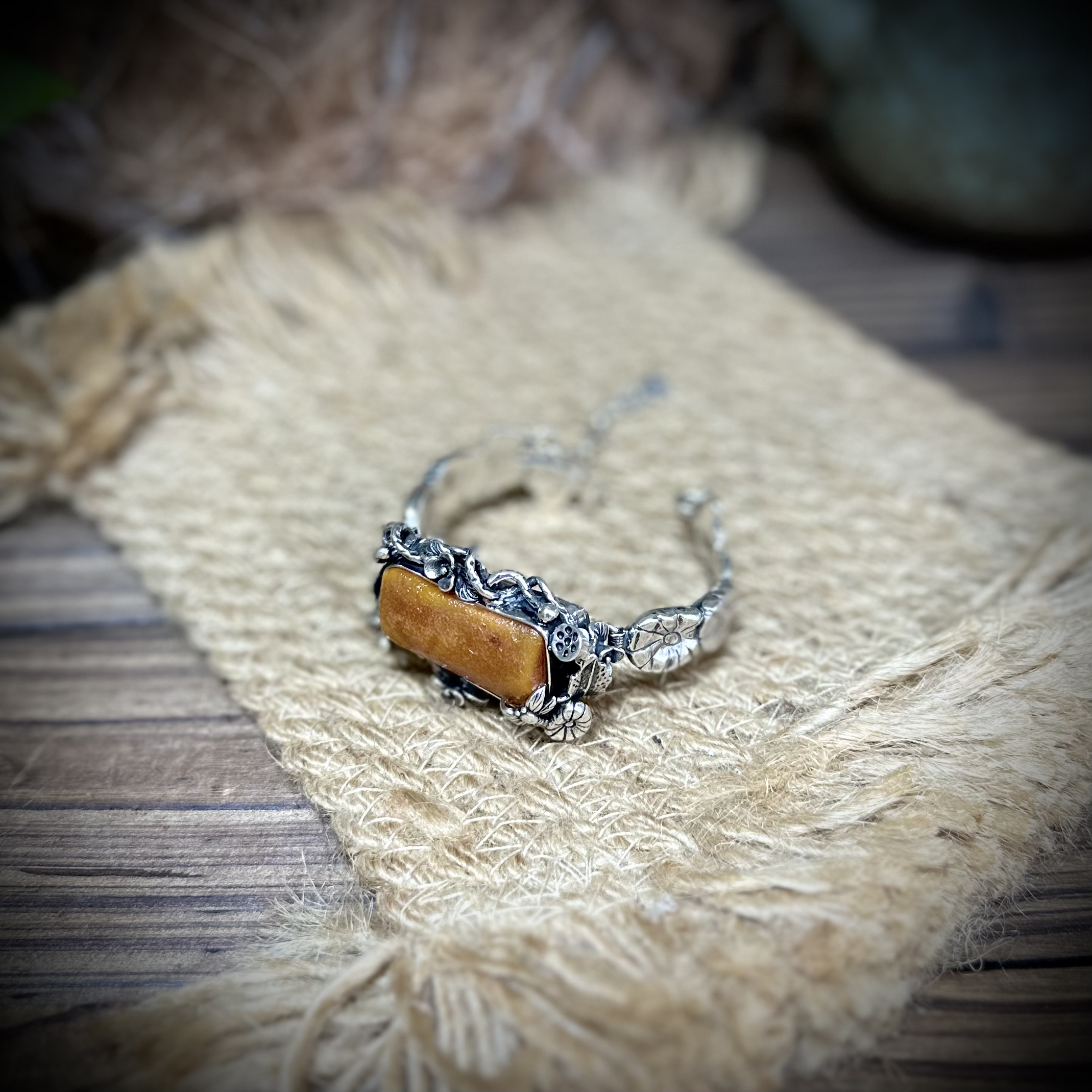 【古香古色】复古s925银蜜蜡琥珀手链（长度可调节）