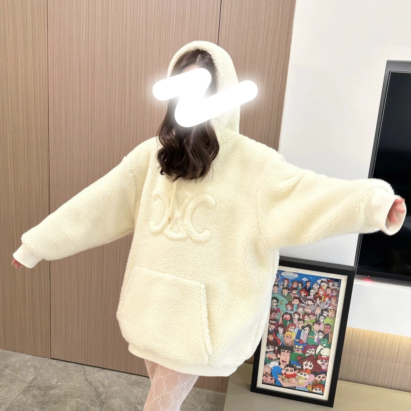全新未使用 Celine/思琳 11679129 凯旋门大logo泰迪毛卫衣 XS码 