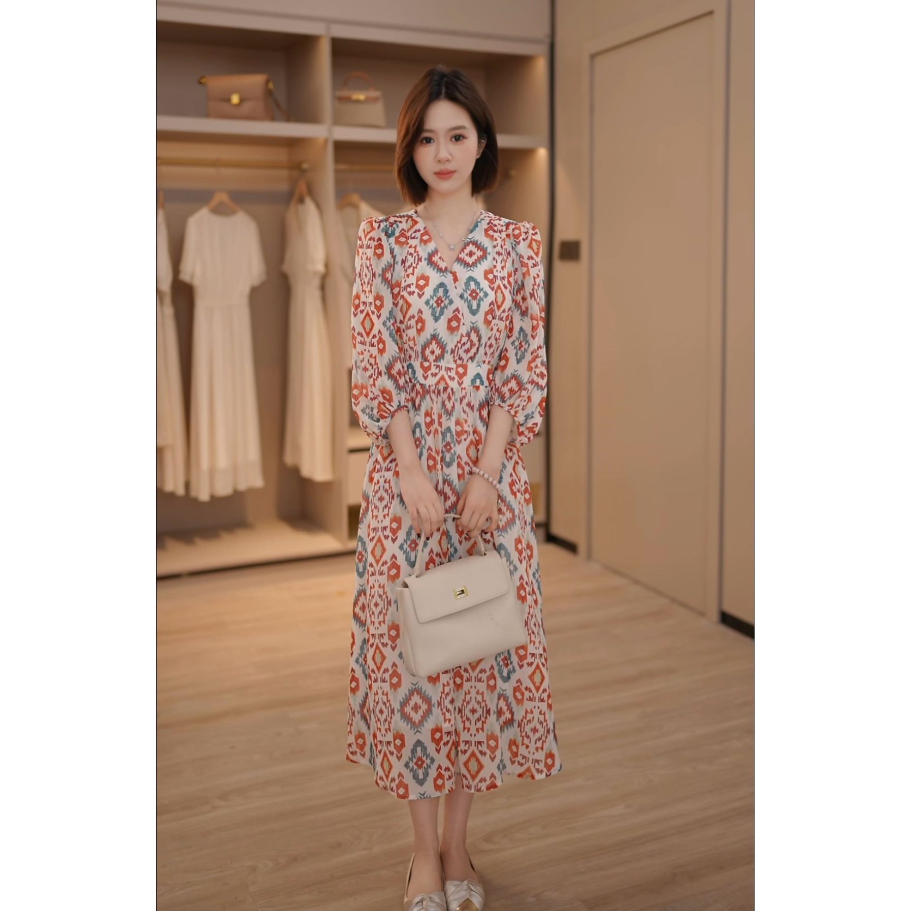 加州阳光 欧若风波西米亚度假夏季气质显瘦连衣裙中长款LYQ321/2