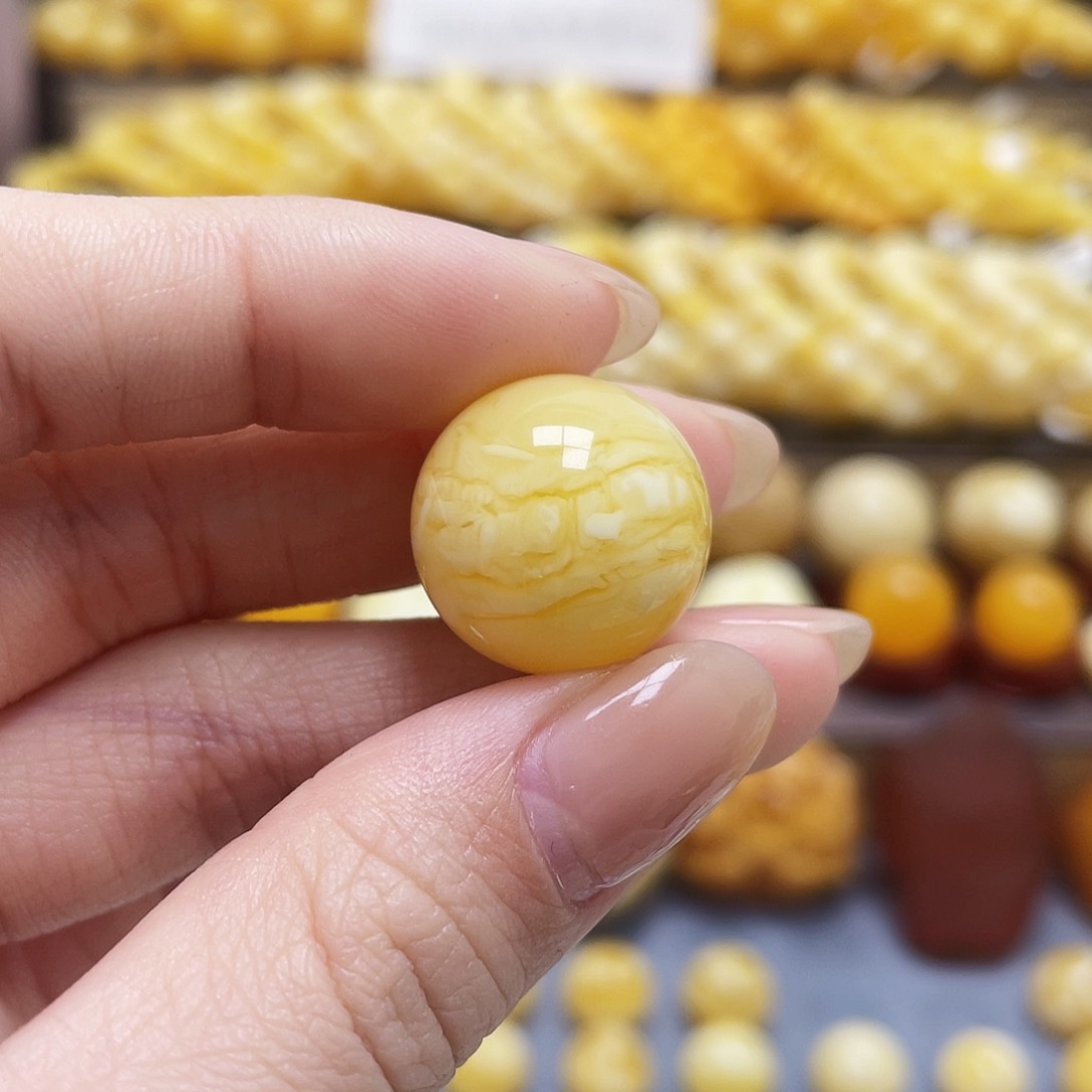 琥珀裸石未镶嵌Z*蜜蜡圆珠18.5mm花粉