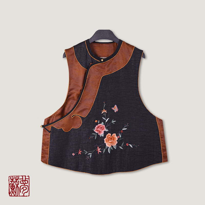 蘇夢花晓玉露遇蝴蝶手绣拼接圆领斜襟云头马甲中式国风0104299