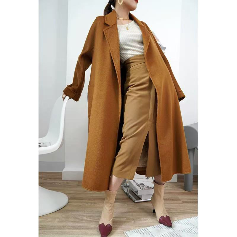 A字版手工双面水波纹大衣气质中长款冬季时尚百搭