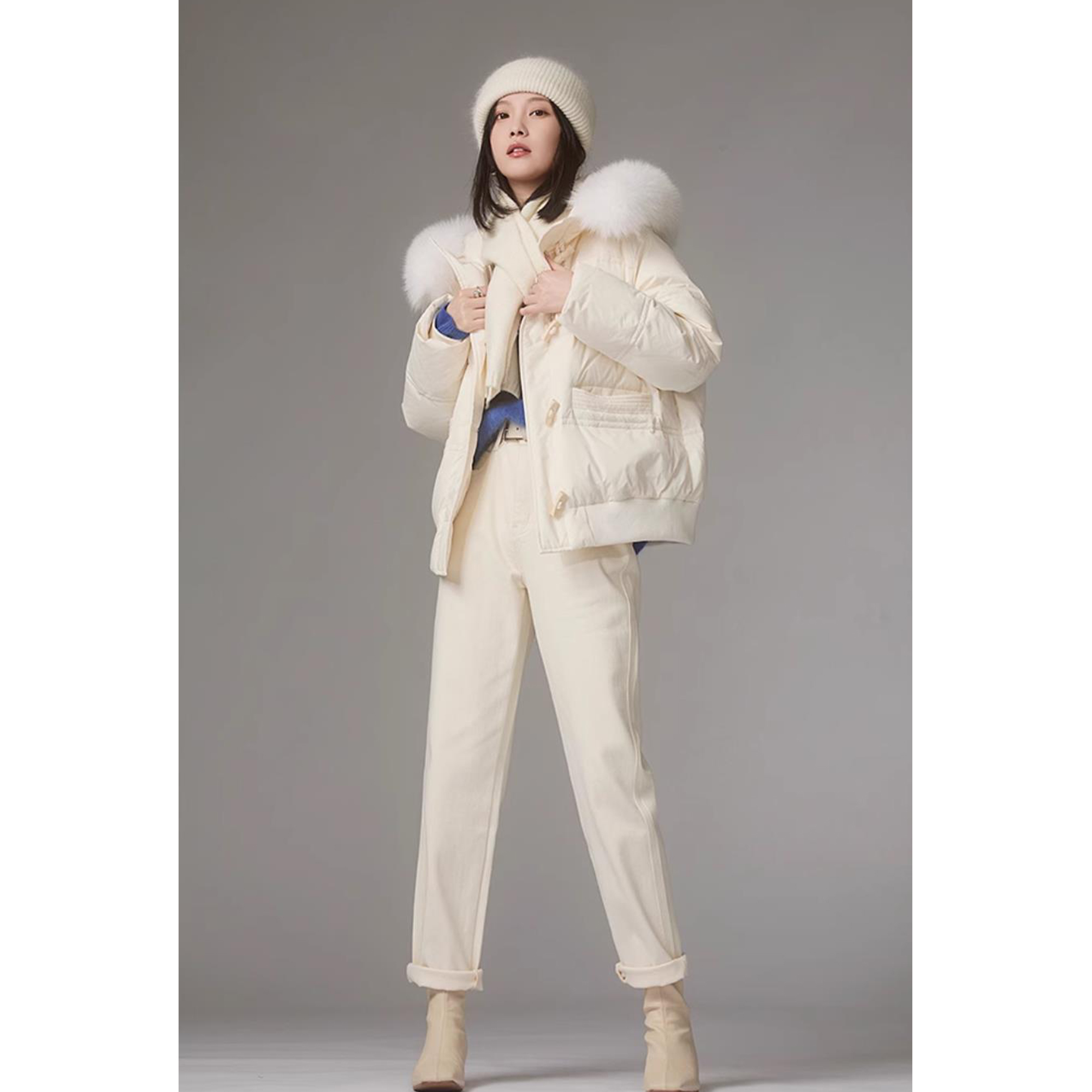 【赵大喜】现货！白狐羽绒服｜宽松连帽羽绒服冬季慵懒感外套