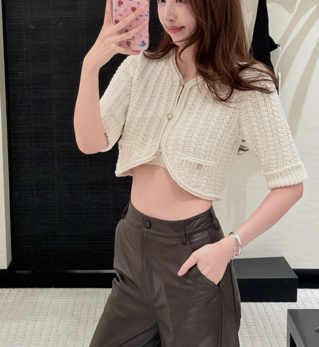 【长芯】25高级重工珍妮同款短款针织中袖开衫外套YZ25W12004