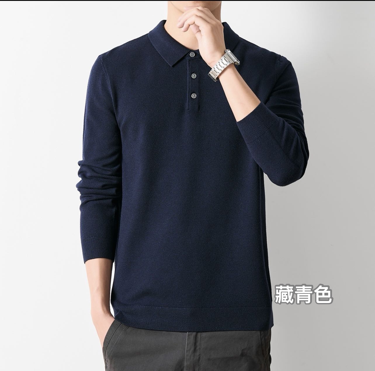 【莱赛尔羊毛POLO衫】针织毛衣翻领设计感纯色针织衫 19713(8199)