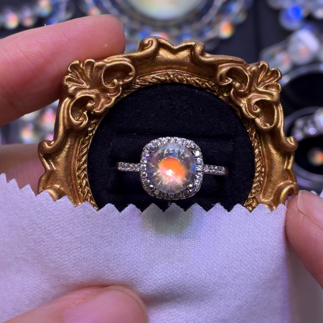 戒指银S925镶嵌月光石马岛戒指大