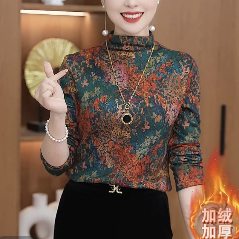 cooc-加绒彩色百搭休闲气质长袖打底衫#975