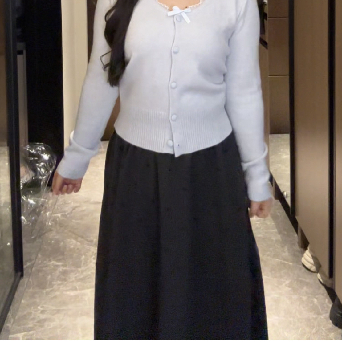 微胖女生秋冬新款蝴蝶毛呢伞裙