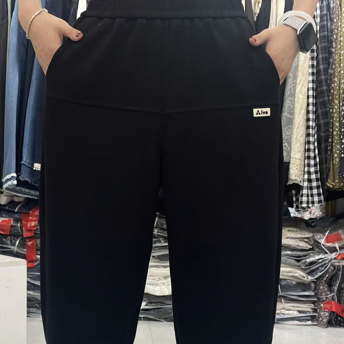 早秋新款显瘦百搭高腰宽松休闲拼接女裤