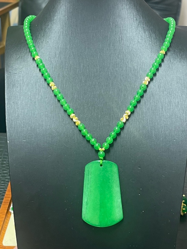 翡翠无事牌吊坠14k金