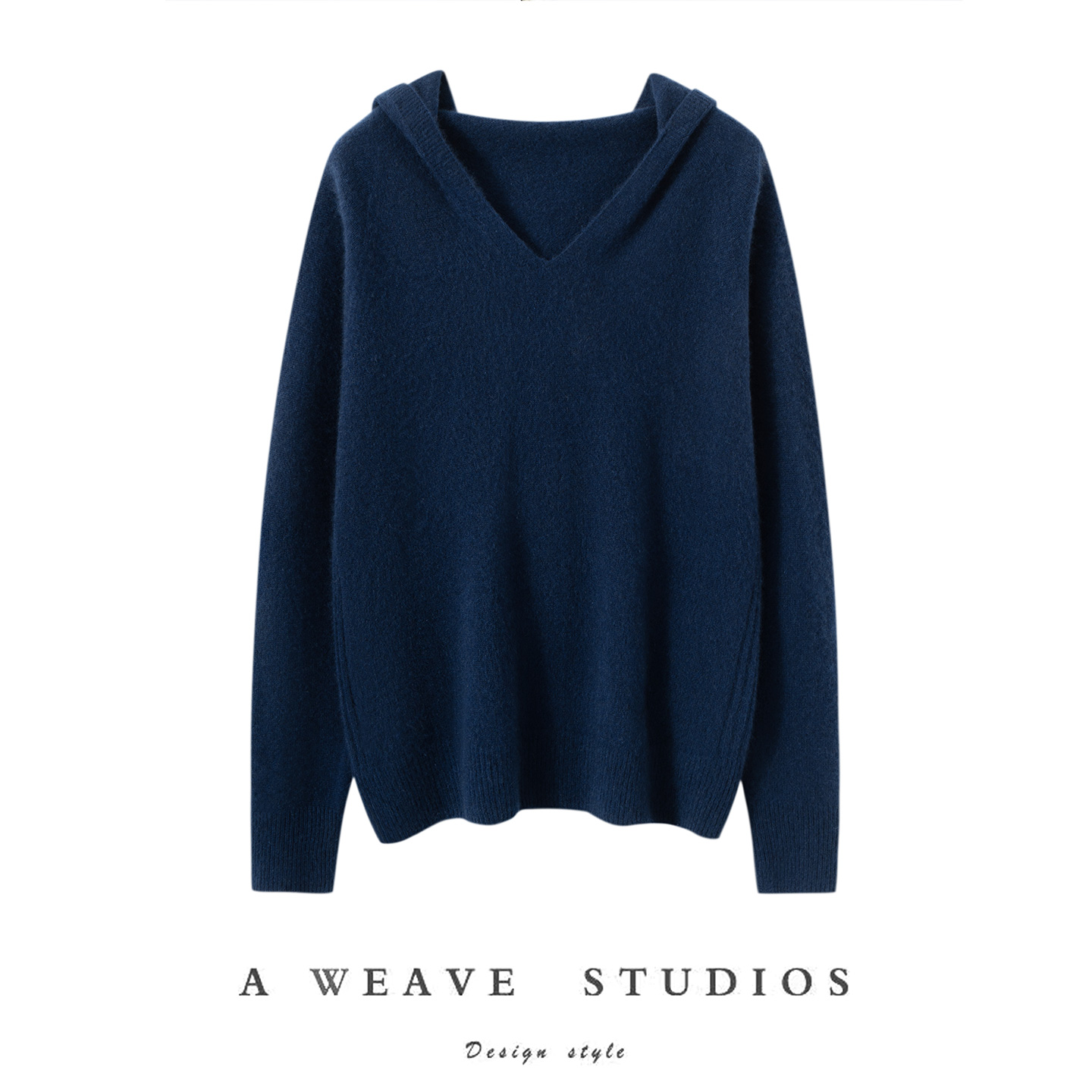 秋冬新款100%纯山羊绒针织连帽衫女V领纯色针织卫衣软糯百搭毛衣