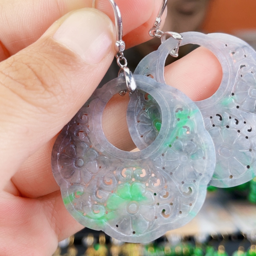 翡翠银S925镶嵌耳饰