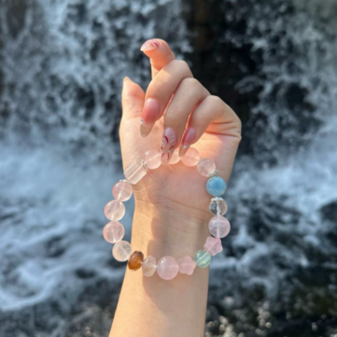 【幻色茧】艾米珠宝  粉晶+海蓝宝+白水晶+绿萤石+合金