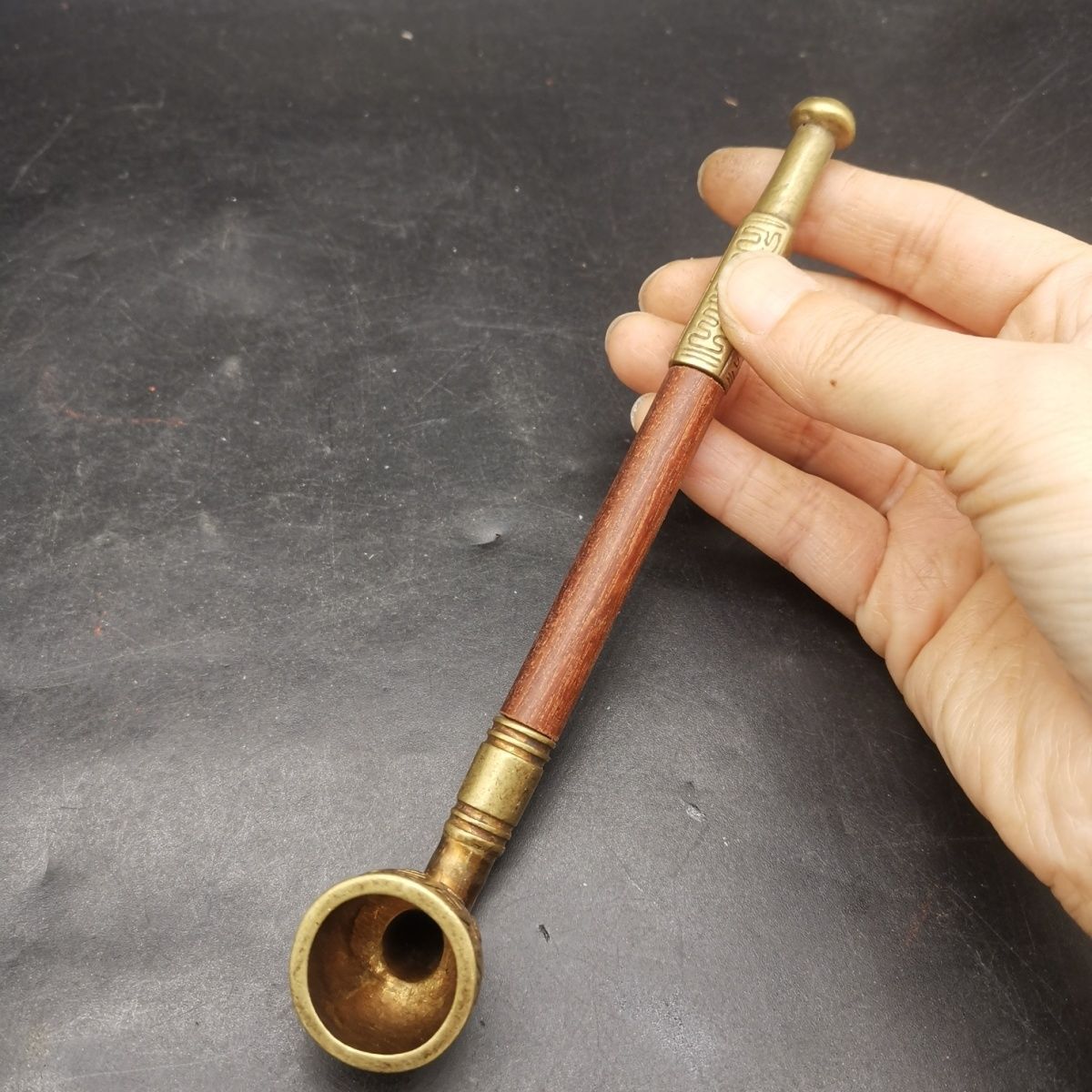 天然手工白玛瑙白铜雕花烟锅搭配玛瑙烟嘴老式旱烟袋