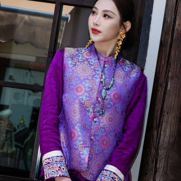 【紫薇花园】25春夏新品桑蚕丝宋锦八达晕紫色马甲 25022026A09