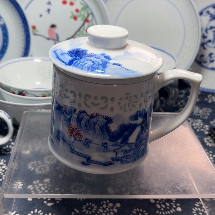 手绘山水500毫升办公杯