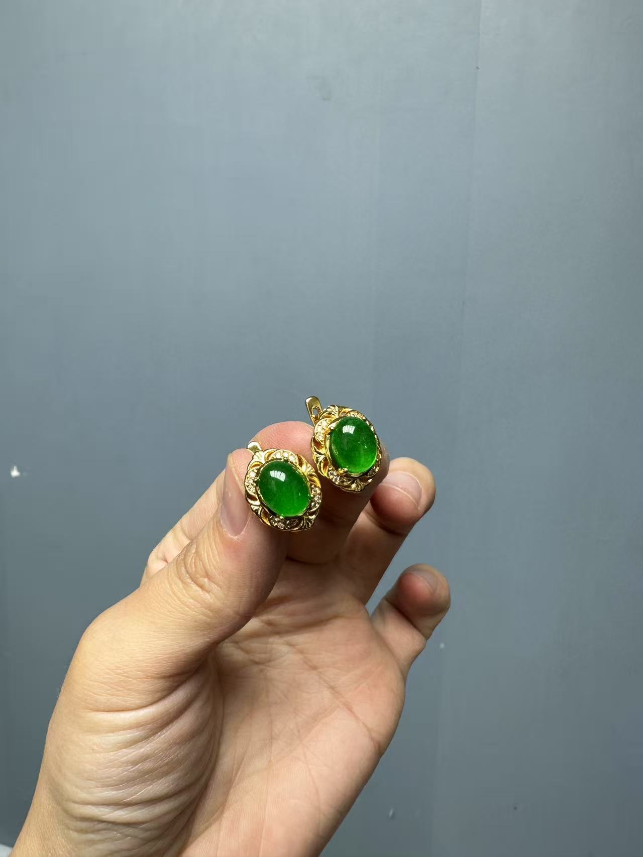 翡翠14k设计款太阳花耳扣